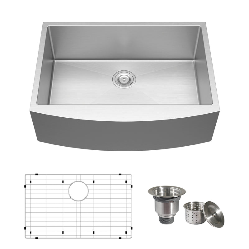TECASA Farmhouse Sink 30 inches Stainless Steel Apron Sinks 16 Gauge for Kitchen Front Rounded 10 inch Deep Single Bowl Kitchen Sink with Accessories (Pack of 3)