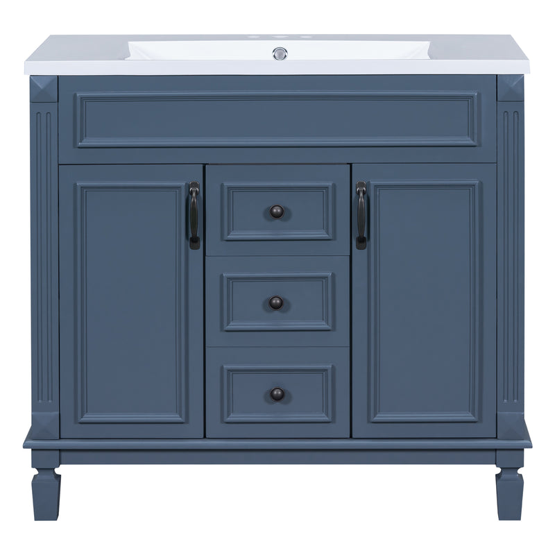 36'' Bathroom Vanity without Top Sink, Royal Blue Cabinet only, Modern Bathroom Storage Cabinet with 2 Soft Closing Doors and 2 Drawers(NOT INCLUDE BASIN SINK)