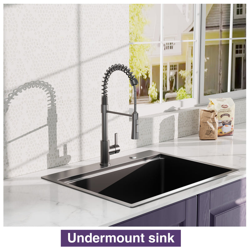 27 Inch Topmount Gunmetal Black  Worksation Kitchen Sink 18 Gauge Stainless Steel Single Bowl Sink With Faucet