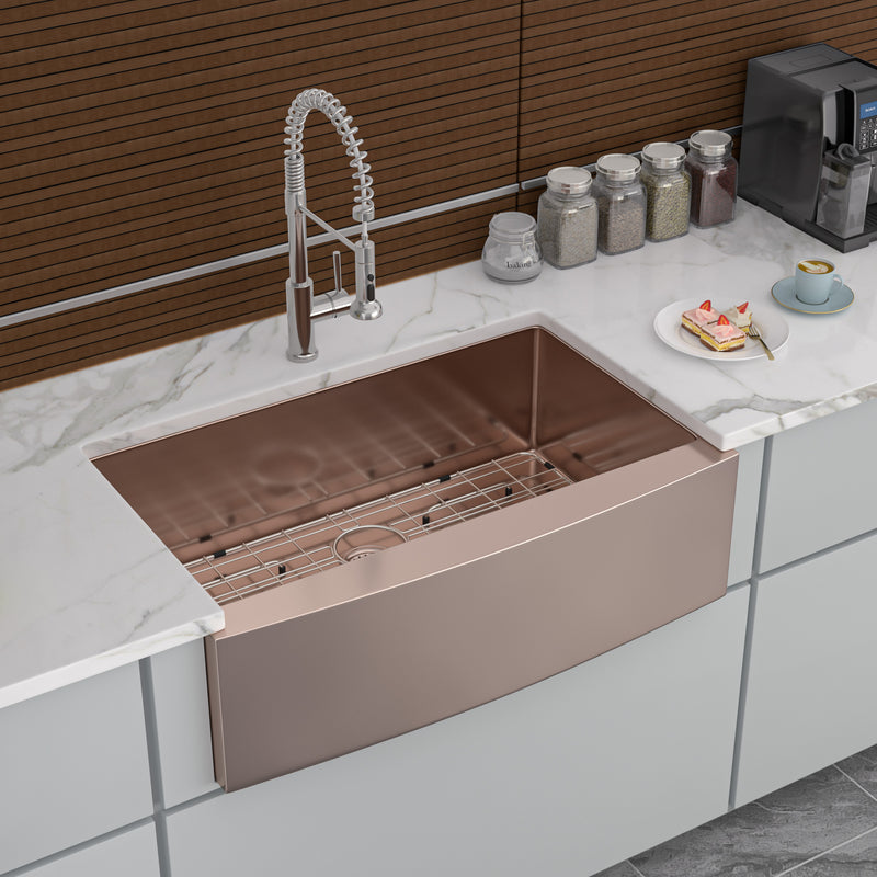 33 Rose Gold Farmhouse Sink - 33*21*10 Inch Kitchen Sink Stainless Steel 16 gauge Apron Front Kitchen Sink