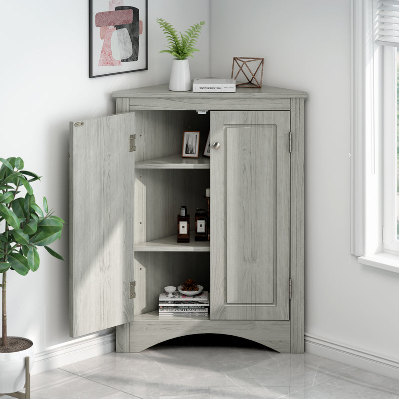 Oak Triangle Bathroom Storage Cabinet with Adjustable Shelves, Freestanding Floor Cabinet for Home Kitchen