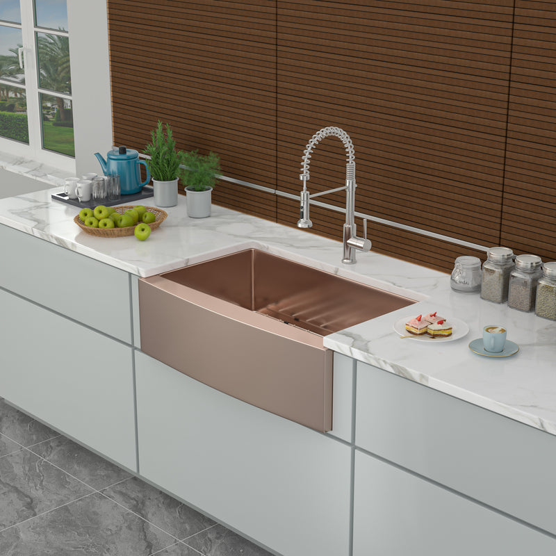 33 Rose Gold Farmhouse Sink - 33*21*10 Inch Kitchen Sink Stainless Steel 16 gauge Apron Front Kitchen Sink