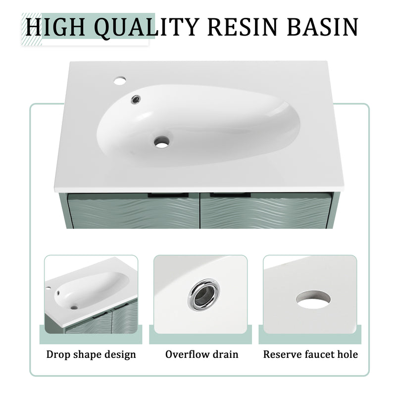30 Inch Wall Mounted Bathroom Vanity, Soft Close Doors, For Small Bathroom (KD-Packing)