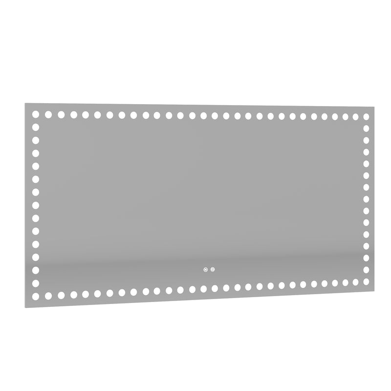 72X36 Inch Led-Lit Bathroom Mirror, Wall Mounted Anti-Fog Memory Rectangular Vanity Mirror With Tri-White Front Circular Light And Touch Sensor Dimmer Switch