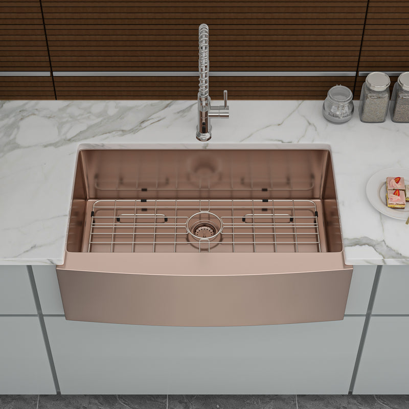 33 Rose Gold Farmhouse Sink - 33*21*10 Inch Kitchen Sink Stainless Steel 16 gauge Apron Front Kitchen Sink