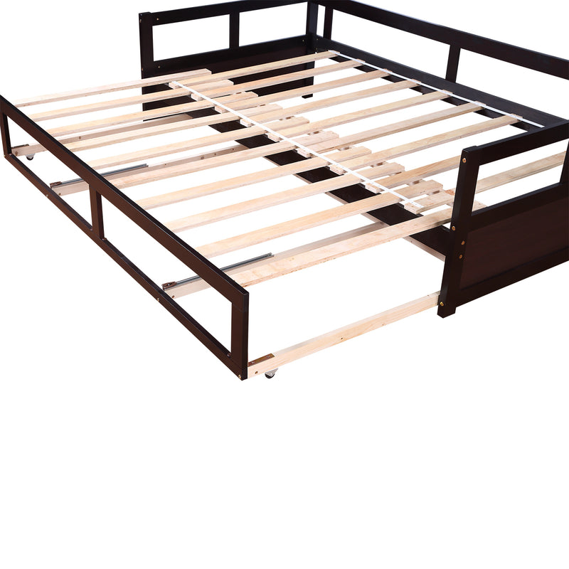 Wooden Daybed with Trundle Bed and Two Storage Drawers,Extendable Daybed  Twin to King,Wooden Sofa Bed Frame with Wood Slats Support for Bedroom  Living Room Guest Room,No Box Spring Needed,Espresso 