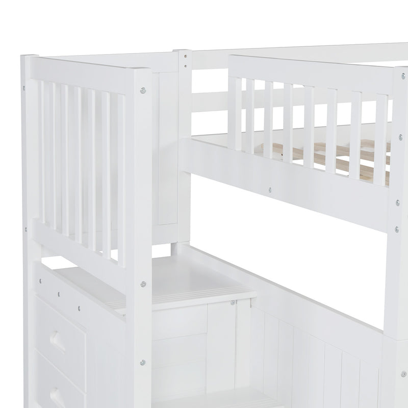Full over Full Bunk Bed with Twin Size Trundle, White
