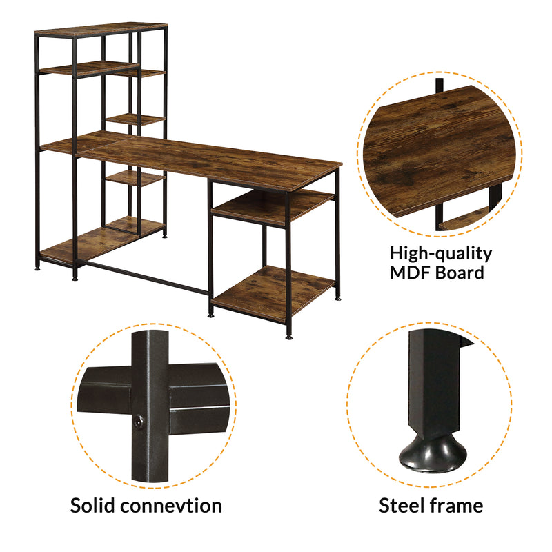 Office Computer desk with multiple storage shelves, Modern Large Office Desk with Bookshelf and storage space