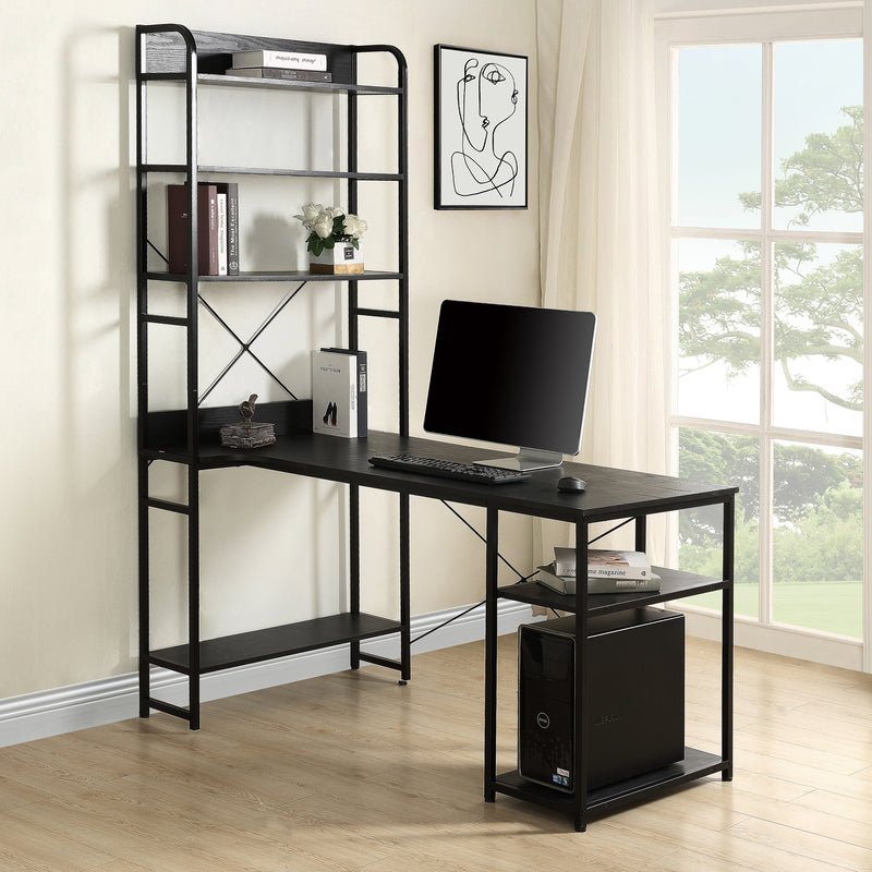 Home Office computer desk——Steel frame and MDF board/5 tier open bookshelf/Plenty storage space