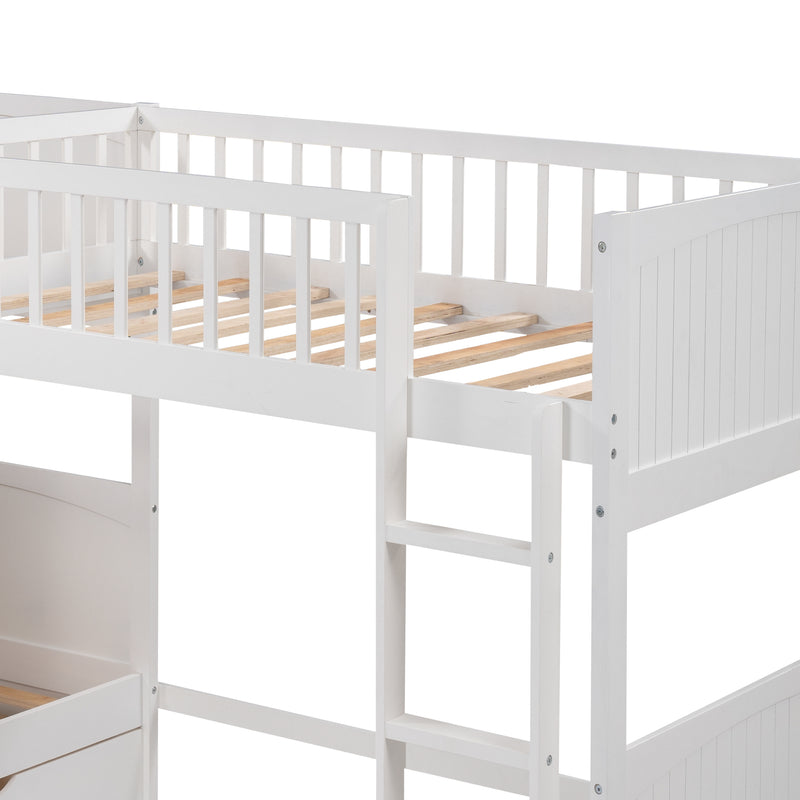 Twin Size Bunk Bed with a Loft Bed attached, with Two Drawers