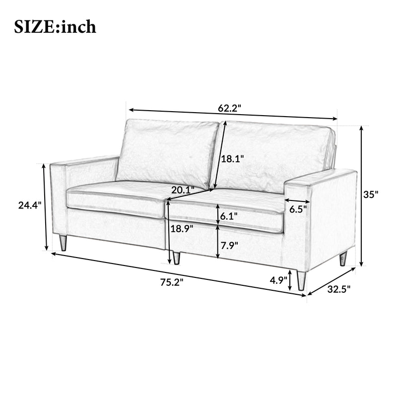 Modern Style 3 Seat Sofa PU Leather Upholstered Couch Furniture for Home or Office (3-Seat Sofa)