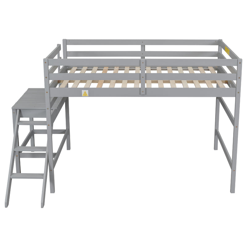 Full Loft Bed with Platform,ladder,Gray