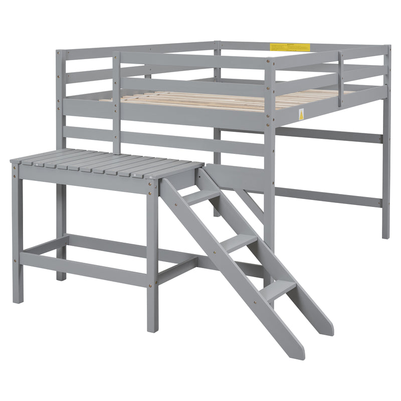 Full Loft Bed with Platform,ladder,Gray