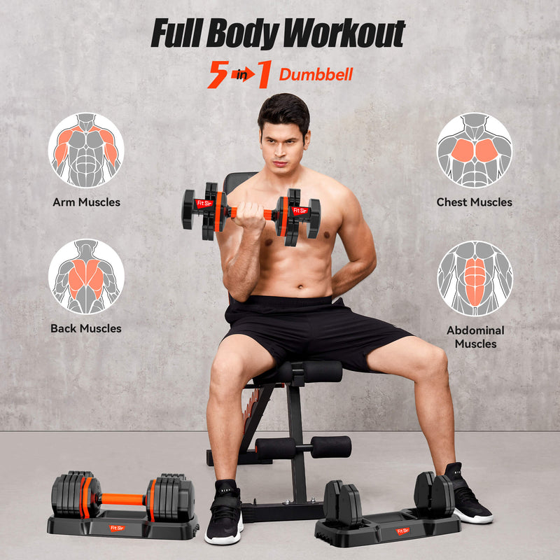 Adjustable Dumbbells, Fast Adjustable Weight 15LBs-55LBs by Turning Handle Dumbbell Set Weights Dumbbells Set Suitable for Man and Women, Orange (Single)