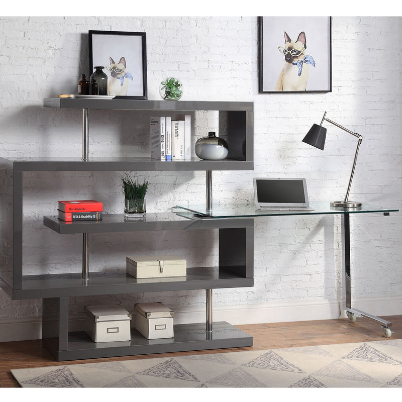 Desk w/Shelf, Clear Glass, Walnut & Chrome Finish