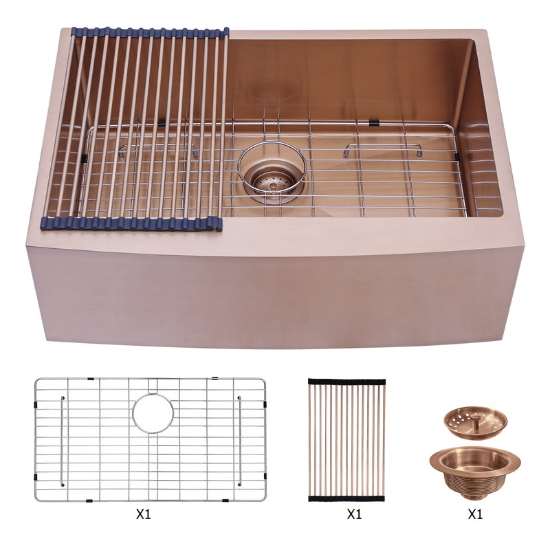 33 Rose Gold Farmhouse Sink - 33*21*10 Inch Kitchen Sink Stainless Steel 16 gauge Apron Front Kitchen Sink