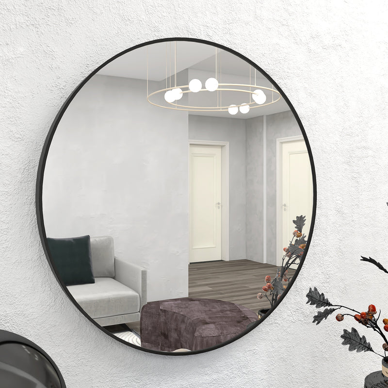 28" Wall Circle Mirror Large Round Black Farmhouse Circular Mirror for Wall Decor Big Bathroom Make Up Vanity Mirror Entryway Mirror