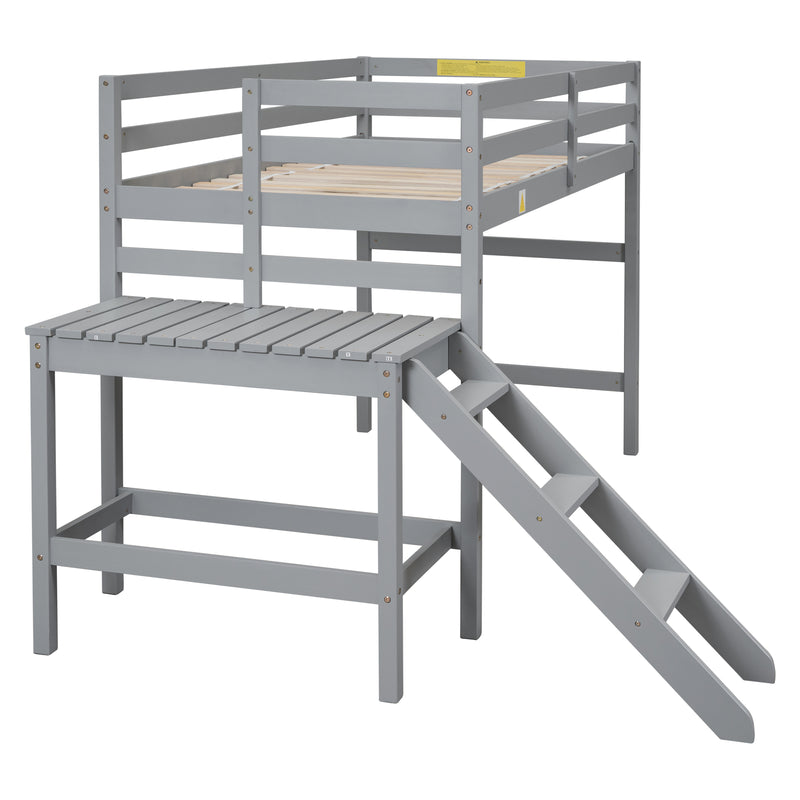 Twin Loft Bed with Platform,ladder,Gray